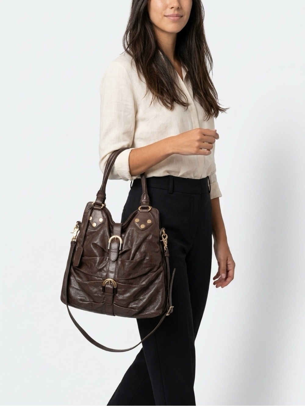 Badgley Mischka Dark Brown Leather Shoulder Bag